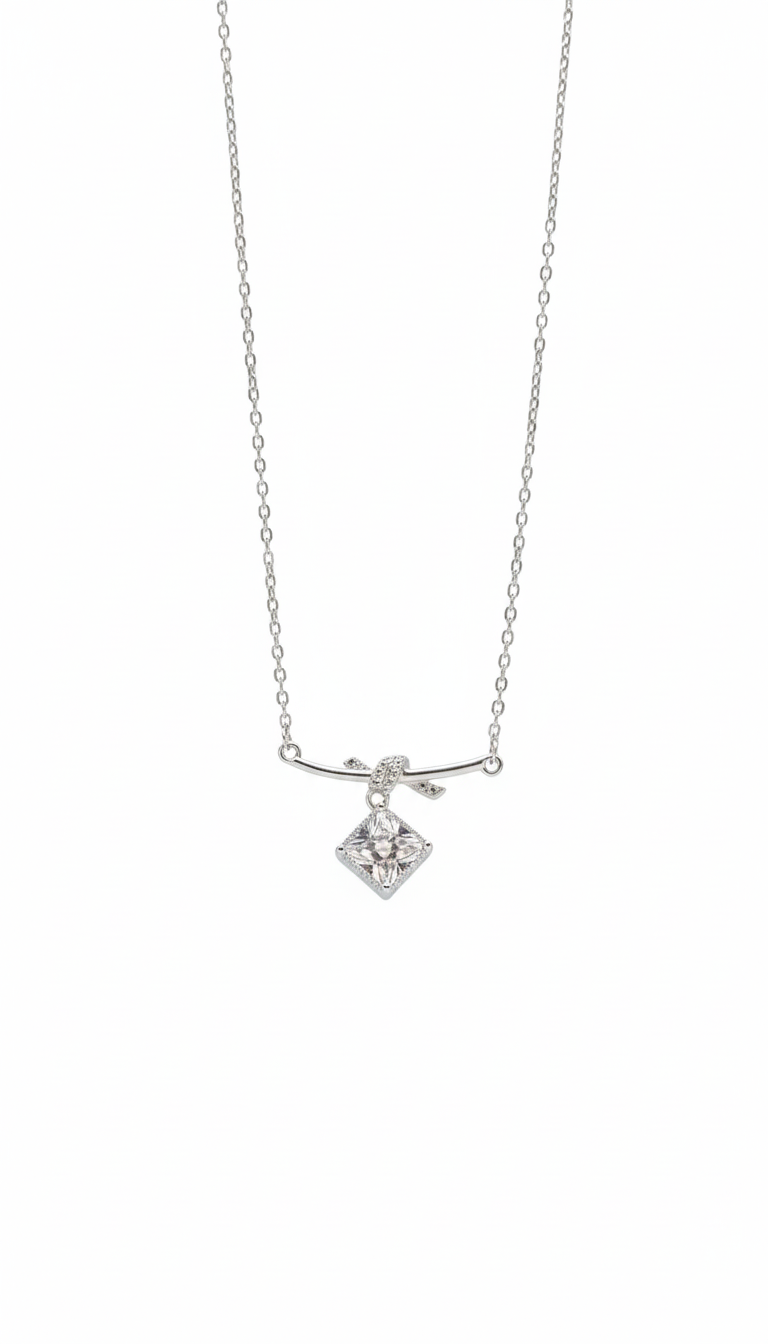 Colar Elegance Laço com Pedra Quadrada